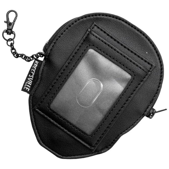 Black Vegan Leather Skull ID Card and Zip Clip On Coin Purse NWT - Picture 2 of 2
